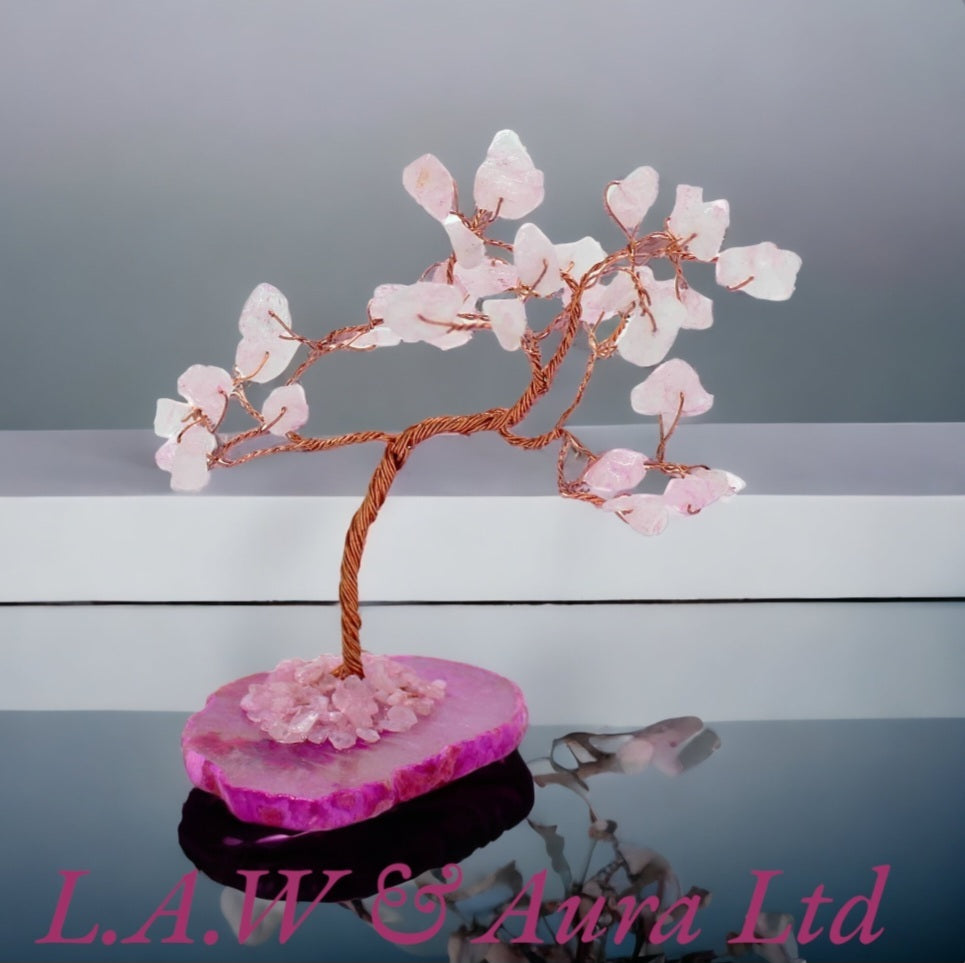 Gemstone Tree - Rose Quartz on Pink Agate Base (35 stones)
