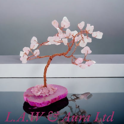 Gemstone Tree - Rose Quartz on Pink Agate Base (35 stones)