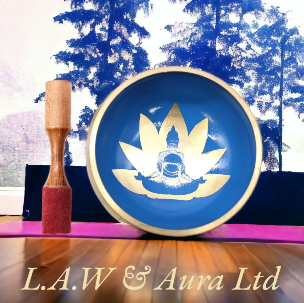 Lrg Yoga Moves Singing Bowl Set- White/Blue 14cm