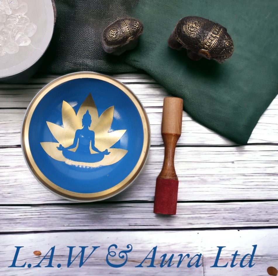 Lrg Yoga Moves Singing Bowl Set- White/Blue 14cm