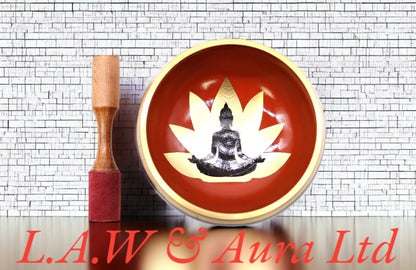 Lrg Buddha Singing Bowl Set- Black/Orange 14cm