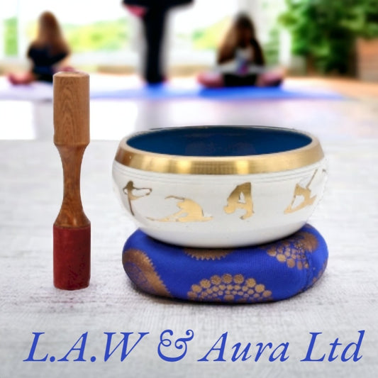 Lrg Yoga Moves Singing Bowl Set- White/Blue 14cm