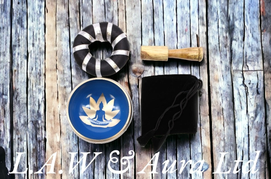 Yoga Moves Singing Bowl Set- White/Blue 10.7cm