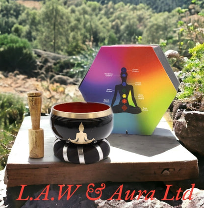 Buddha Singing Bowl Set- Black/Orange 10.7cm