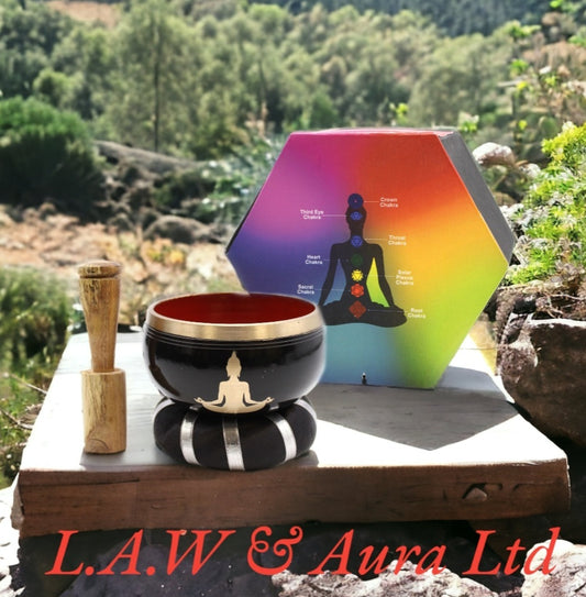 Buddha Singing Bowl Set- Black/Orange 10.7cm