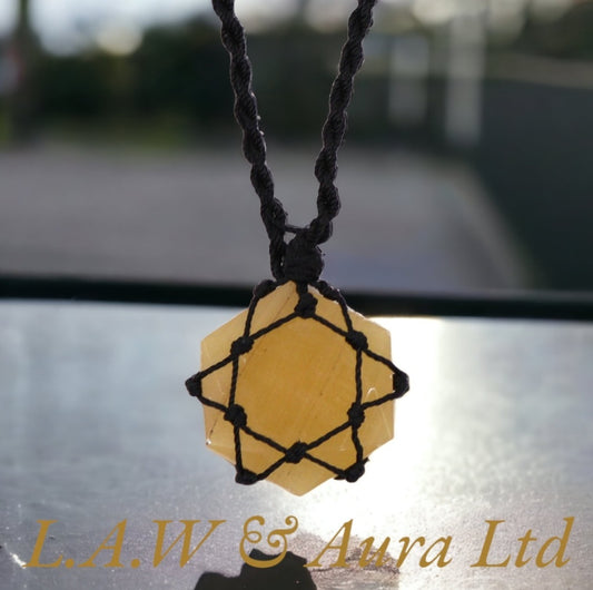 Laced Gemstone Hexagon Pendant - Yellow Quartz