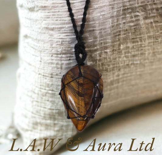 Laced Gemstone Teardrop Pendant - Tigereye