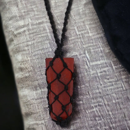 Laced Gemstone Flat Point Pendant - Red Jasper