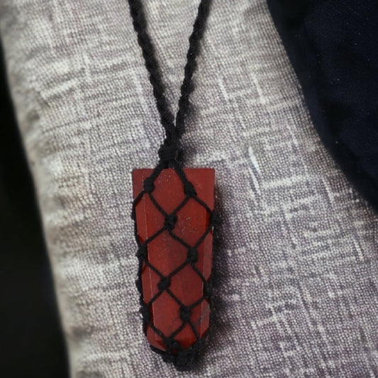 Laced Gemstone Flat Point Pendant - Red Jasper