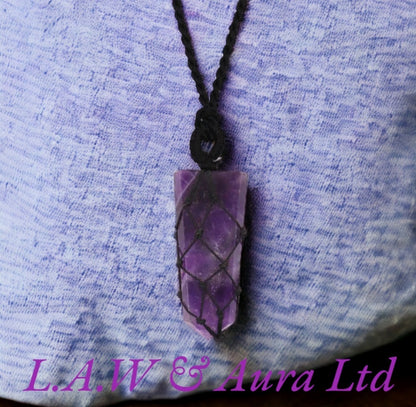 Laced Gemstone Flat Point Pendant - Amethyst