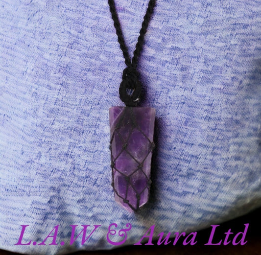 Laced Gemstone Flat Point Pendant - Amethyst