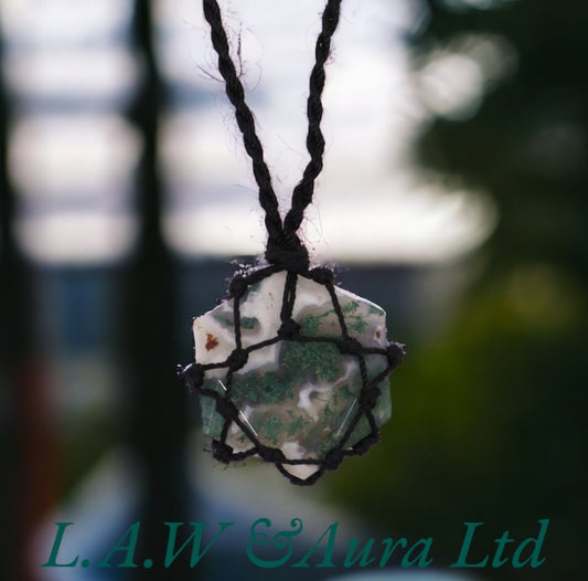 Laced Gemstone Hexagon Pendant - Moss Agate