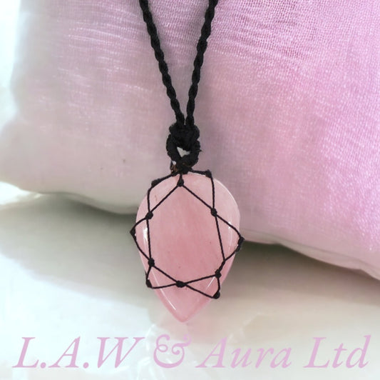 Laced Gemstone Teardrop Pendant - Rose Quartz