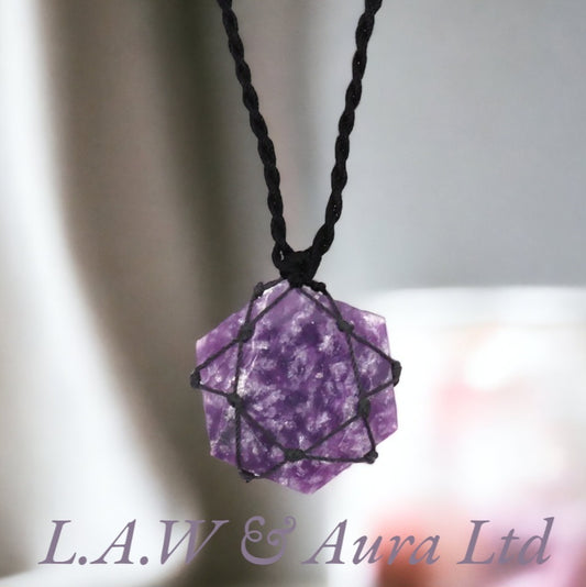 Laced Gemstone Hexagon Pendant - Lepidolite
