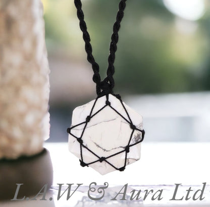 Laced Gemstone Hexagon Pendant - White Howlite