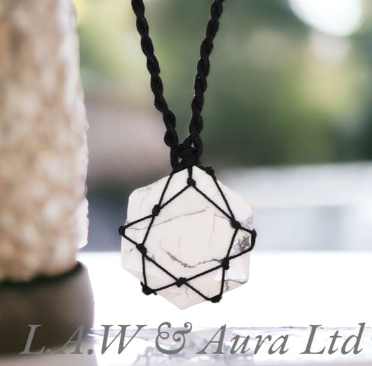 Laced Gemstone Hexagon Pendant - White Howlite