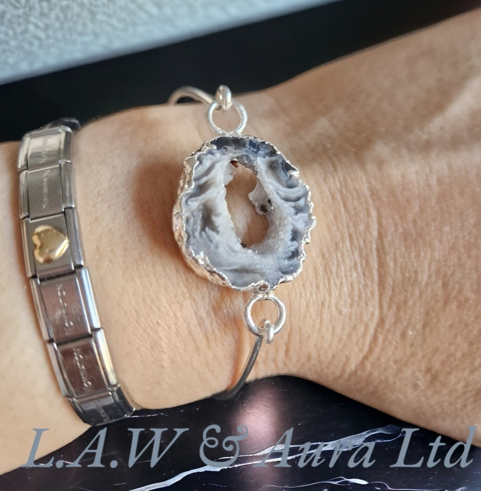 Druzy Agate Slice Bangles Silver Plated 🫶✨