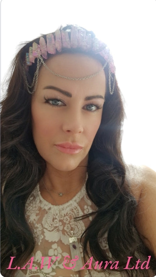 Pink Quartz Headband Hand Made for Head Hoop Alloy Wire Entangle Daily Hair Decoration