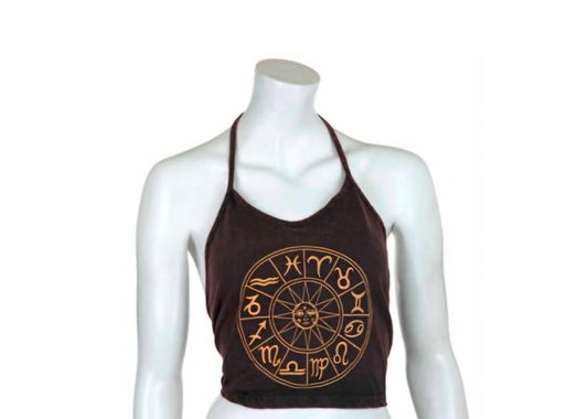 Zodiac Design Halter Neck Top - Maroon