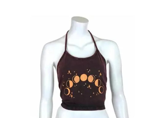 Moon Phases Design Halter Neck - Maroon