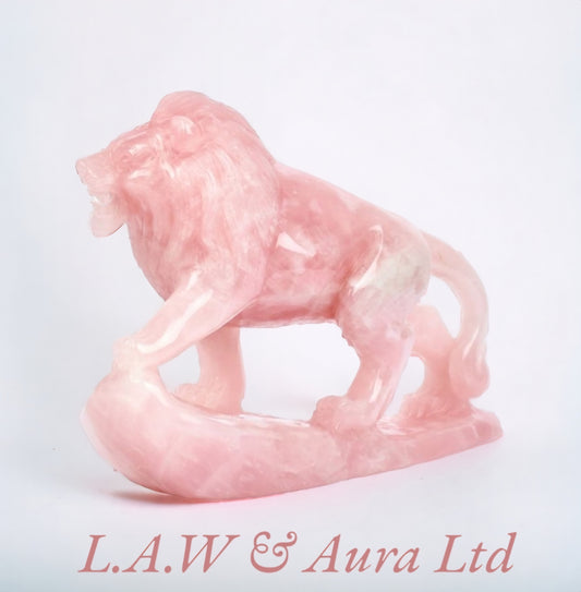 Rose Quartz Lion Carving with base 6.75x2.25x5"