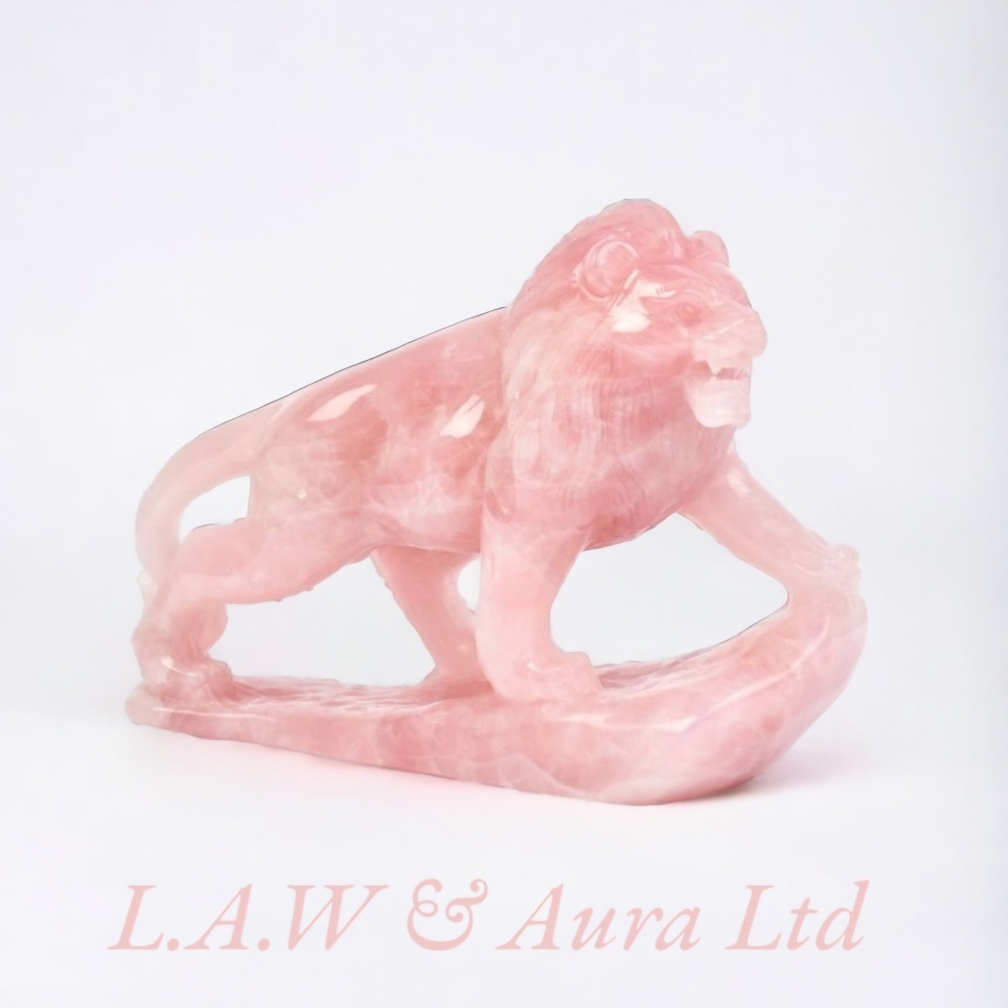 Rose Quartz Lion Carving with base 6.75x2.25x5"