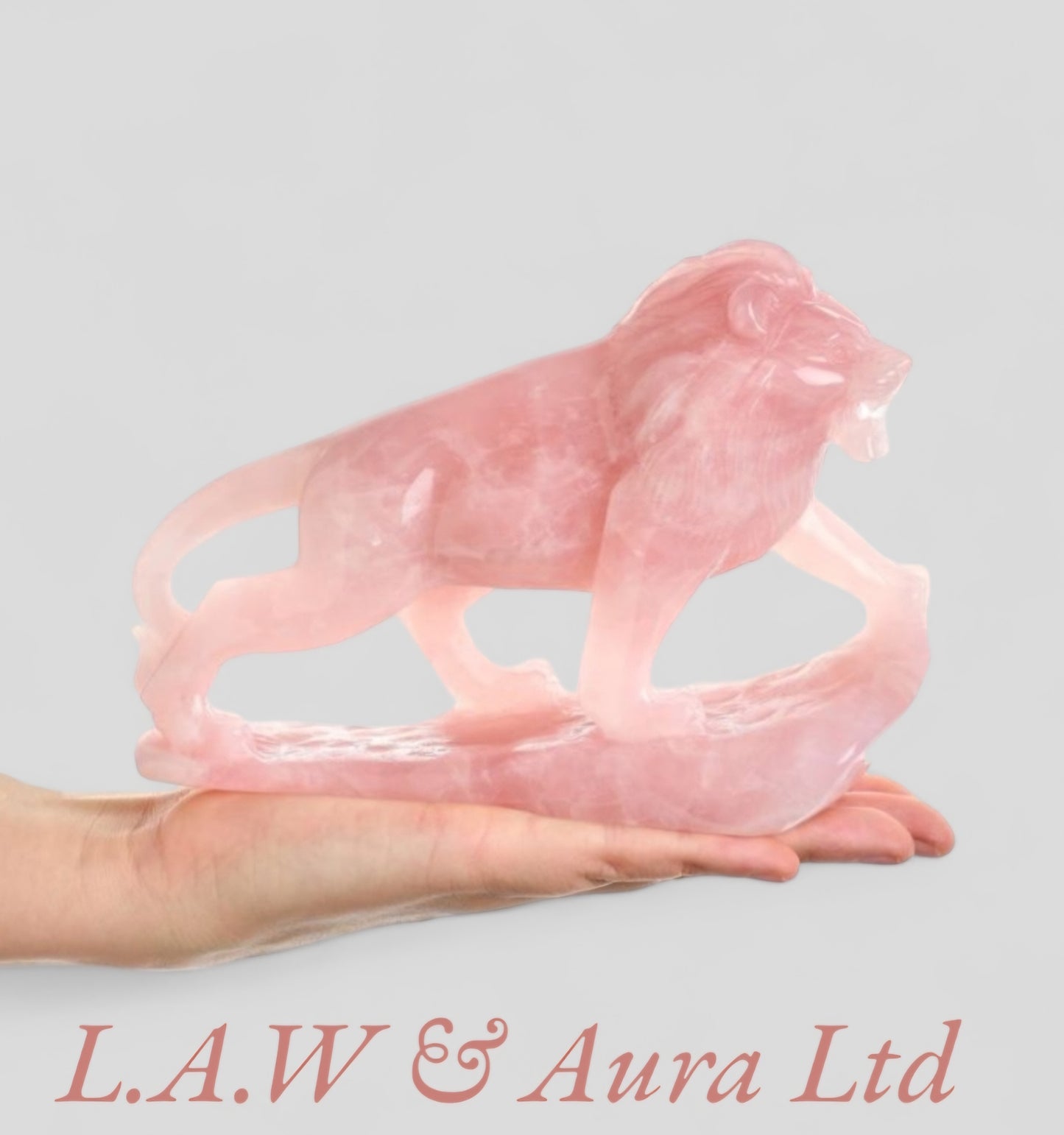 Rose Quartz Lion Carving with base 6.75x2.25x5"