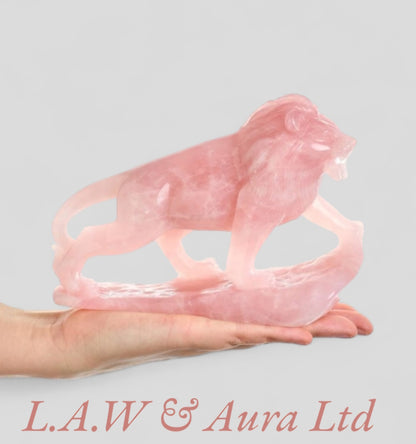 Rose Quartz Lion Carving with base 6.75x2.25x5"