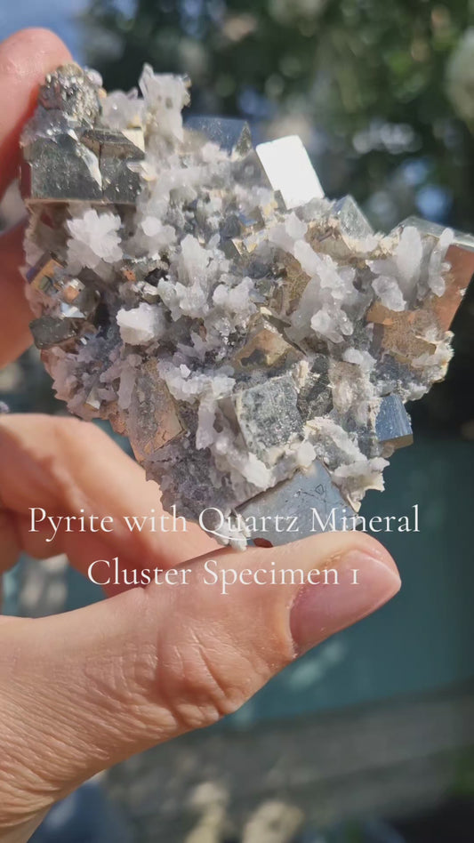 Natural Mixed Pyrite and Clear Quartz Mineral Specimen Medium 1✨️🤍