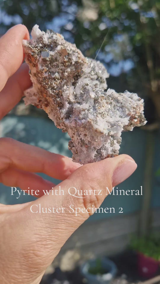 Natural Mixed Pyrite and Clear Quartz Mineral Specimen Medium 2✨️🤍