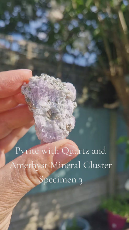 Natural Mixed Pyrite and Clear Quartz Mineral Specimen Small 3✨️🤍
